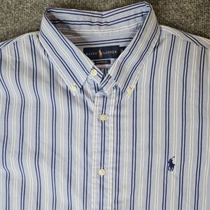 Ralph Lauren Mens Button Front Longsleeve Shirt Stripe Blue Logo Size XL Classic